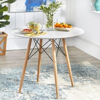 BRIBRION 1x White Round Dining Table DIA 80CM For Home Office Kitchen Eiffel Wood Legs DSW Eames Replica 4 Seater