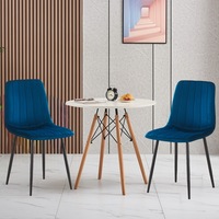 BRIBRION 2x Blue Upholstered Velvet Dining Chair and Table Set Black Metal Legs For Living Dinning room Cafe Office Kitchen Fabric
