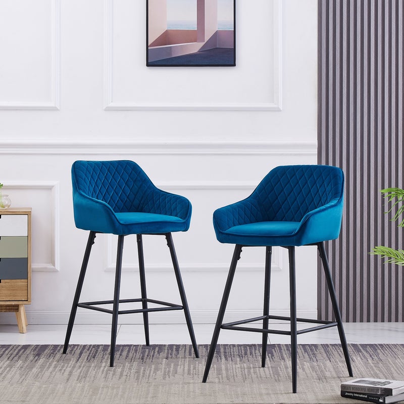Buy AINPECCA 2x Blue Velvet Bar Chair Metal Legs For Kitchen Dinning ...