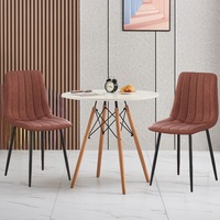 BRIBRION 2x Brown Leather PU Dining Chair and Table Set Black Metal Legs For Living Dinning room Cafe Office Kitchen Paddle