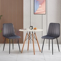 BRIBRION 2x Grey Upholstered Velvet Dining Chair and Table Set Black Metal Legs For Living Dinning room Cafe Office Kitchen Fabric
