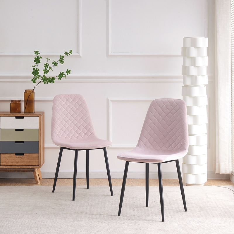 Buy AINPECCA 2x Pink Upholstered Velvet Dining Chair Black Metal Legs