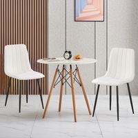AINPECCA 2x White Leather PU Dining Chair and Table Set Black Metal Legs For Living Dinning room Cafe Office Kitchen