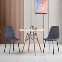 AINPECCA 80CM White Round Dining Table and Chair Set Cafe Office Grey Upholstered Velvet Chair Eames Replica Eiffel Wood Legs DSW