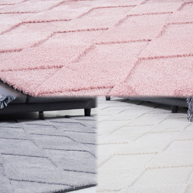 AINPECCA Jacquard Shaggy rug Grey/Pink/Cream Soft Floor Rug Carpet 160x230cm Rectangle Beige High Long Pile