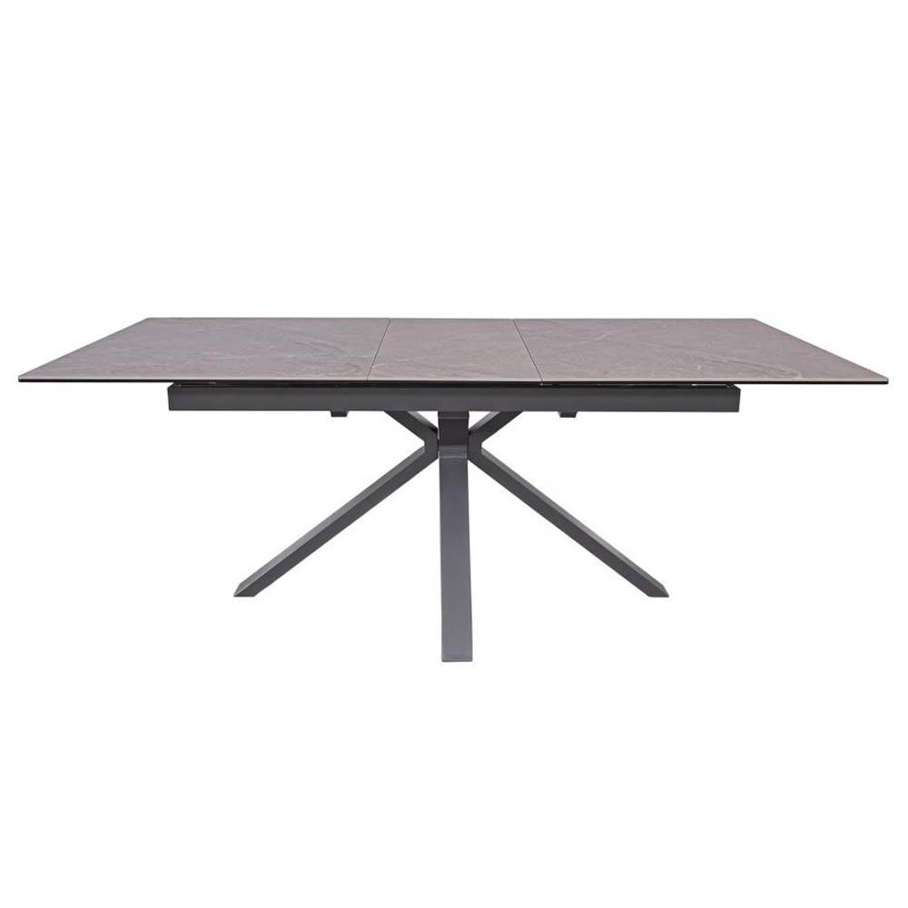 Carmilla Extension Rectangular Dining Table Pietra 160-200cm - Black Metal Frame - Tempered Glass Ceramic Top - Grey