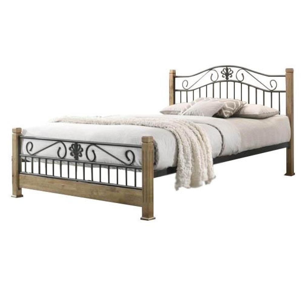 Cosmo Double Size Bed Frame - Black Metal Frame - Maple