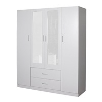 Design Square Modern 4-Door 2-Drawers Wardrobe Closet Clothes Storage Cabinet With Mirror - White