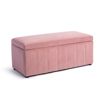 Design Square Lumine Velvet Storage Ottoman Box Bench Foot Stool - Pink