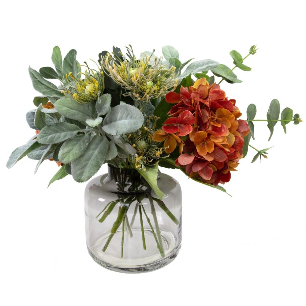 Native & Hydrangea Artificial Plant Decorative Arrangement 45cm In Glass - Multi Color