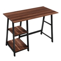 Design Square Office Study Writing Computer Desk Metal Frame W/ 2 Storage Shelves - Dark Walnut