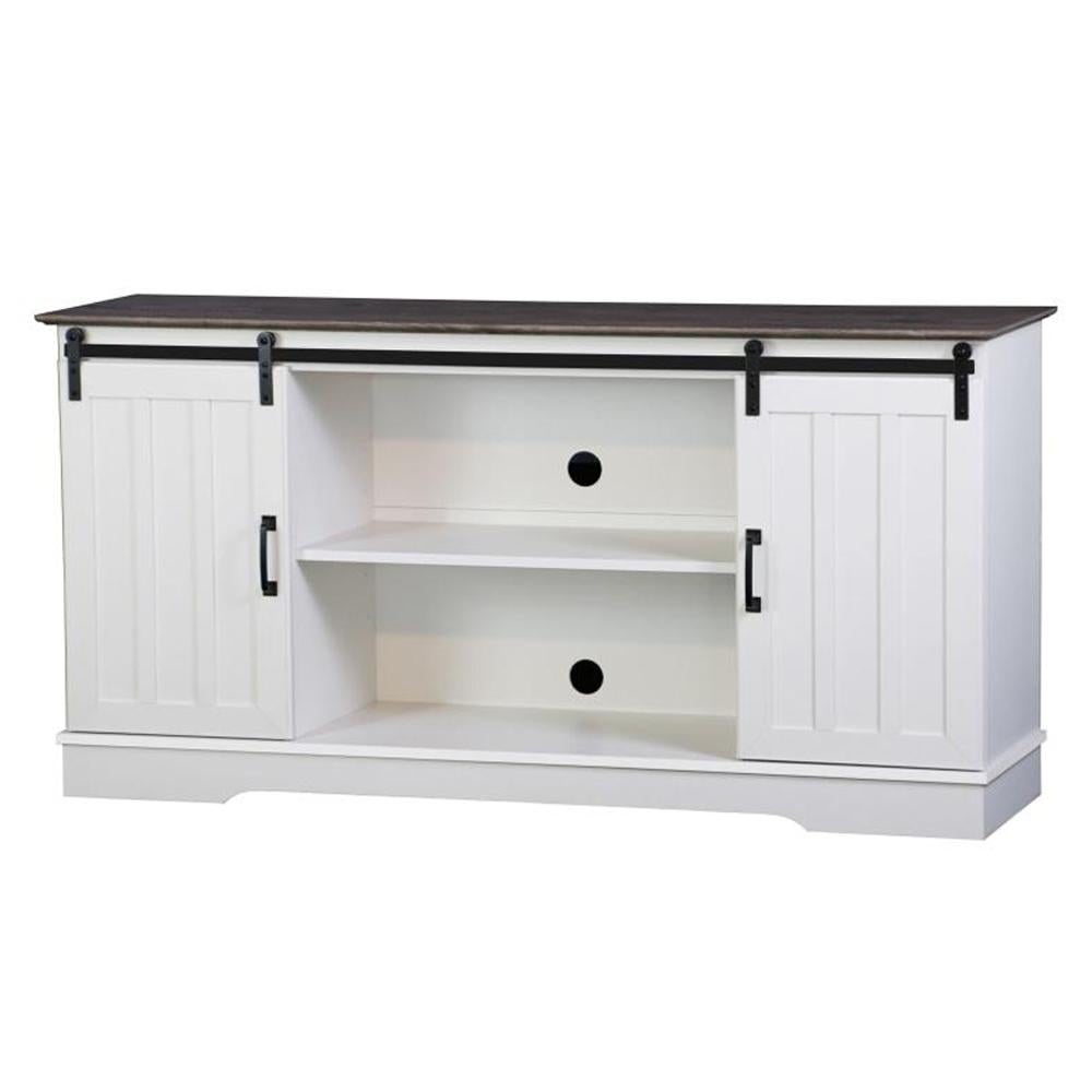 Rothan Scandinavian TV Stand Entertainment Unit 140cm W/ Sliding Door - White & Washed Grey