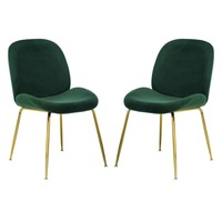 Raimon Furniture Set of 2 Casa Velvet Fabric Dining Chair - Gold Legs - Emerald