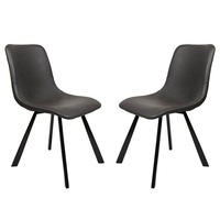 Raimon Furniture Set of 2 Cos Faux Leather Dining Chair Black Metal Legs - Antique Black
