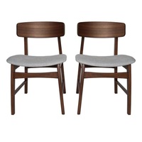 Design Square Set of 2 Fabric Dining Chair - Walnut Frame - Grey