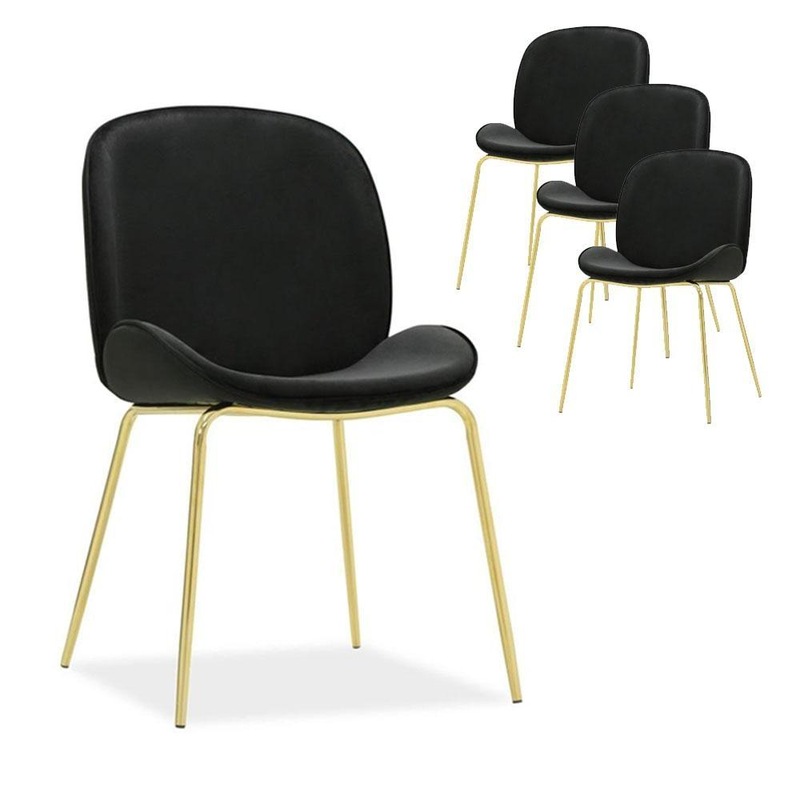 Homestar Set Of 4 Vasily Velvet Fabric Dining Chair - Gold Legs - Black 