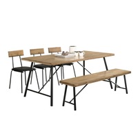 Vegas 6 Seater Dining Set 1.6m Rectangular Dining Table & 1 Benches & 3 Dining Chairs - Maple