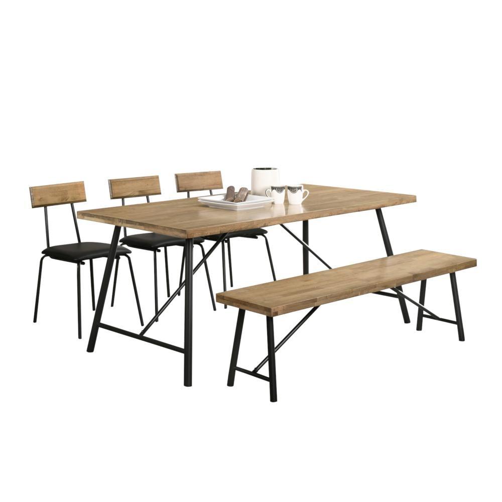 Vegas 6 Seater Dining Set 1.6m Rectangular Dining Table & 1 Benches & 3 Dining Chairs - Maple