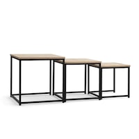 Design Square Zona Set of 3 Nesting Side End Lamp Table Square - Oak/Black