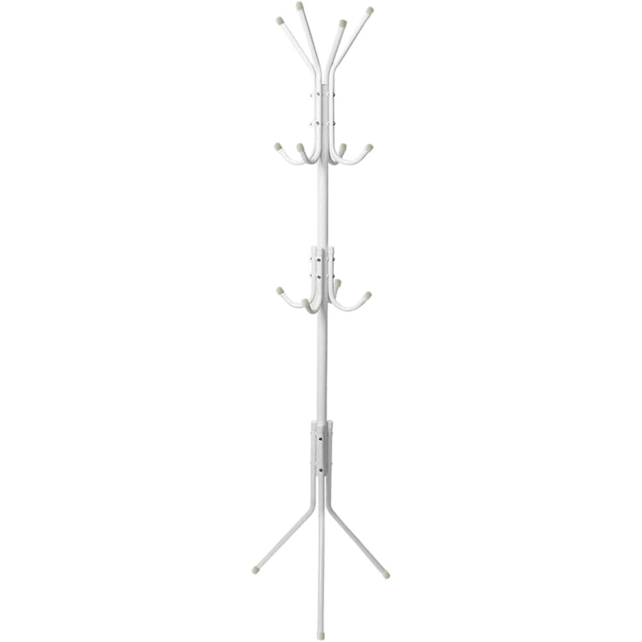 12 Hook Coat Hanger Stand 3-Tier Hat Clothes Rack Metal Tree Style Storage White