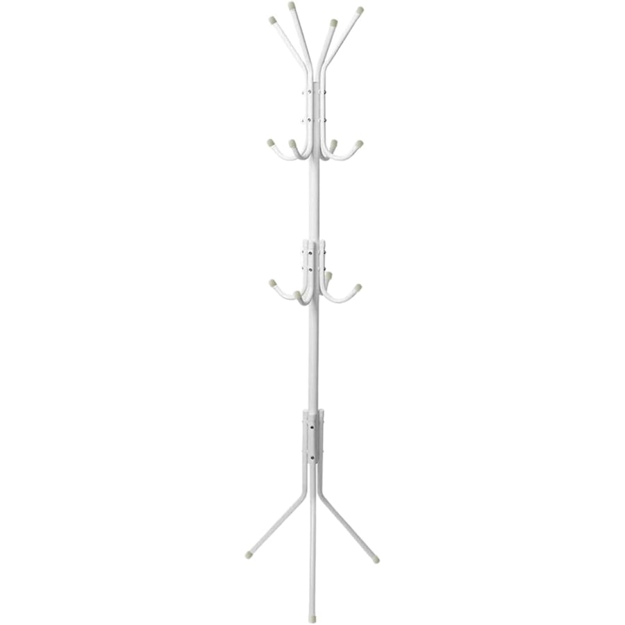 12 Hook Coat Hanger Stand 3-Tier Hat Clothes Rack Metal Tree Style Storage White