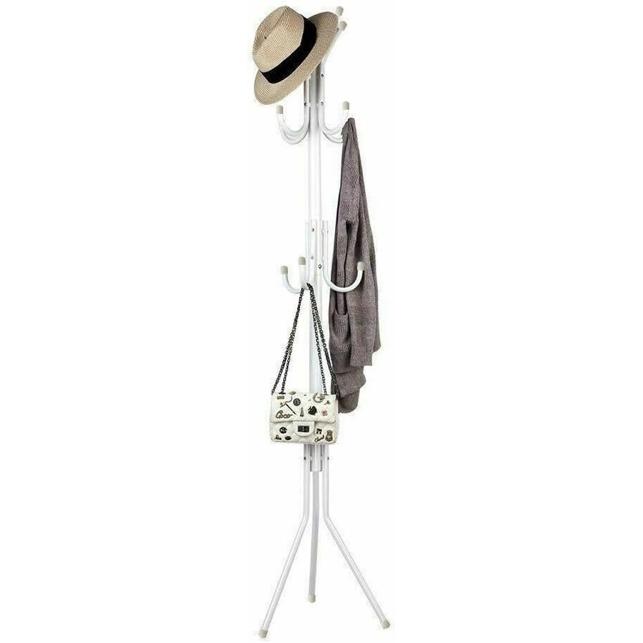 12 Hook Coat Hanger Stand 3-Tier Hat Clothes Rack Metal Tree Style Storage White