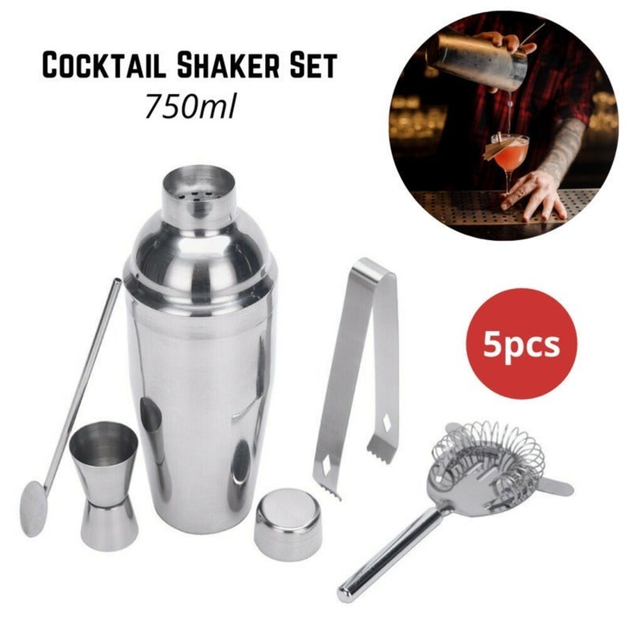 Ozoffer 5 pcs Cocktail Shaker Set Maker Mixer Martini Bar Strainer Bartender Kit