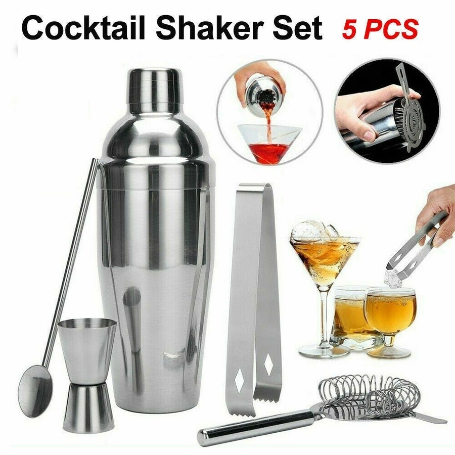 Ozoffer 5 pcs Cocktail Shaker Set Maker Mixer Martini Bar Strainer Bartender Kit