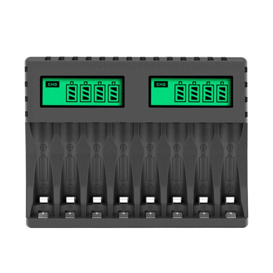 8 Slot Smart Battery Charger for AA/AAA Rechargeable Batteries LCD Display