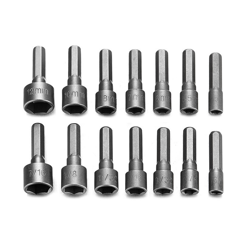 Ozoffer 14x Power Nut Driver Drill Bit Set SAE Metric Socket Wrench Screw