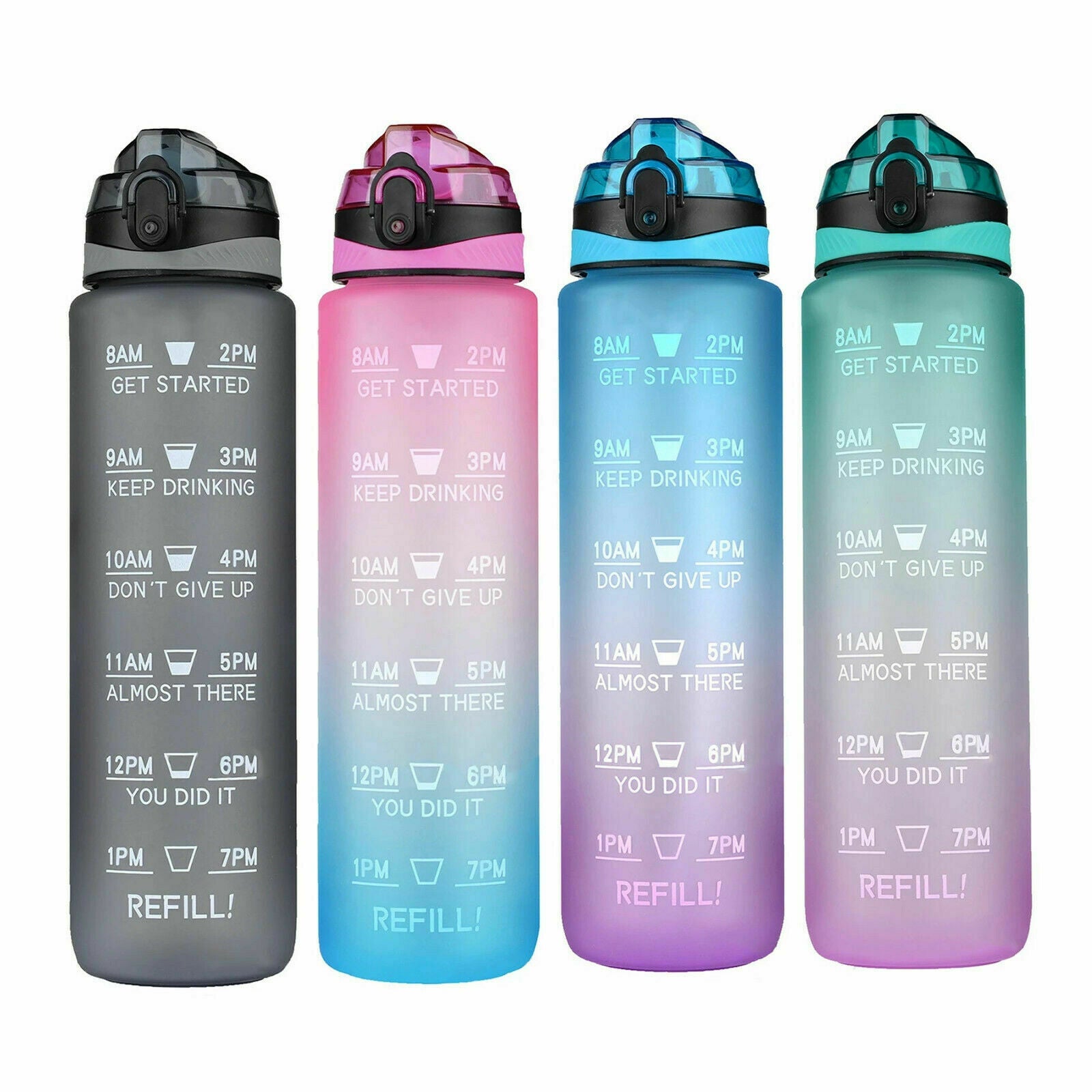 Ozoffer 1L Water Bottle Motivational Drink Flask With Time Markings BPA Free Sport Gym
