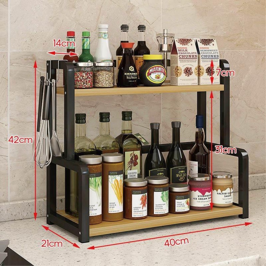 Ozoffer 2 Tier Kitchen Spice Rack Storage Organizer Seasoning Stand Shelf Countertop 40CM