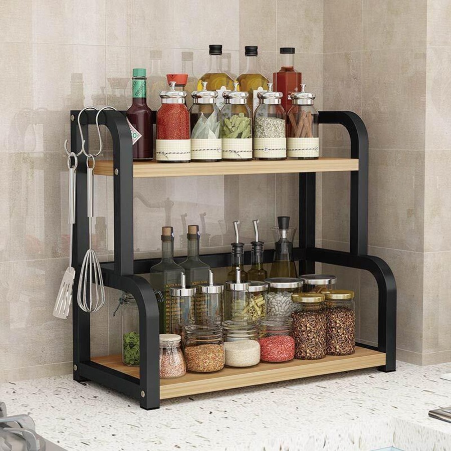 Ozoffer 2 Tier Kitchen Spice Rack Storage Organizer Seasoning Stand Shelf Countertop 40CM
