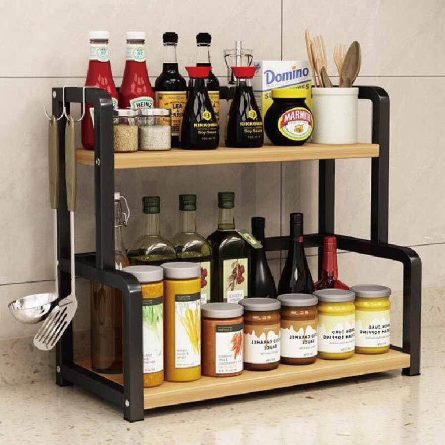Ozoffer 2 Tier Kitchen Spice Rack Storage Organizer Seasoning Stand Shelf Countertop 40CM