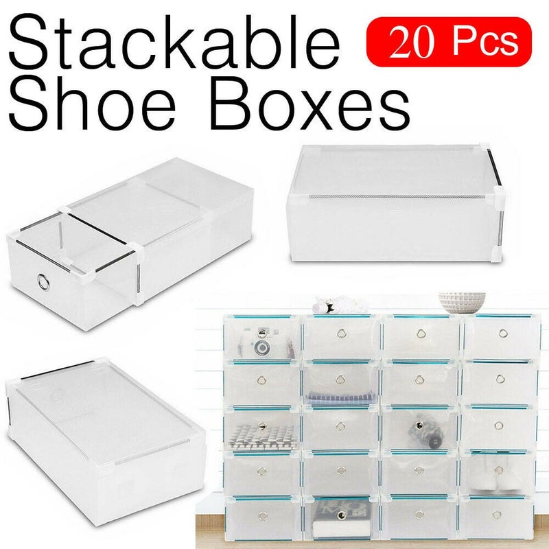 20pcs Shoe Storage Boxes Stackable Plastic Shoe Cabinet Closet