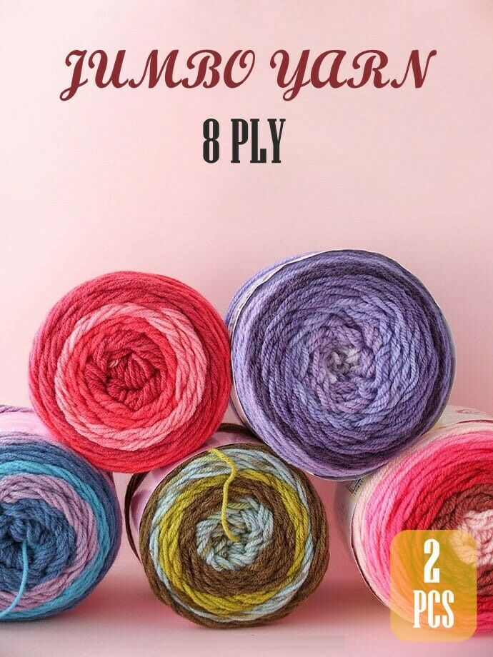 Ozoffer 2PC 8Ply Knitting Yarn Cake JUMBO Premium Acrylic Crochet Craft 200g Super Soft