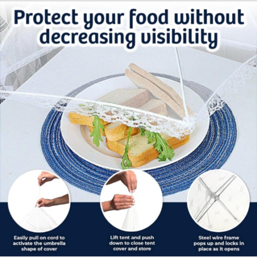 Ozoffer 2x Net Mesh Umbrella Food Cover Foldable Collapsible 45cm Lace Insect Fly Tent