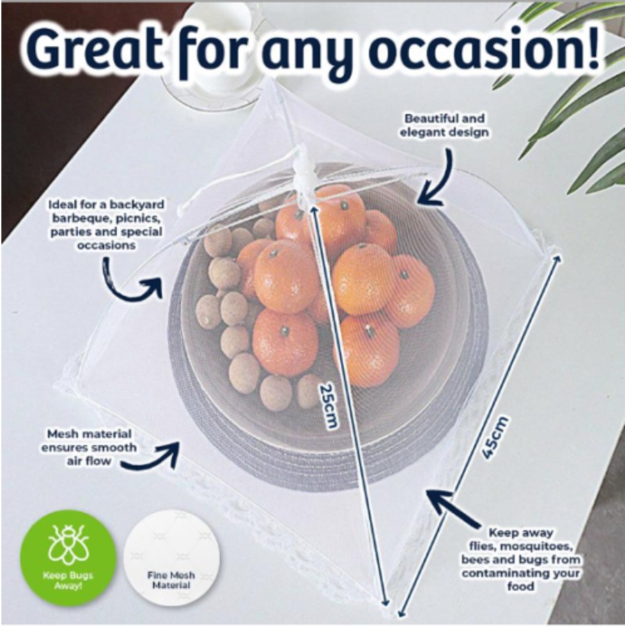 Ozoffer 2x Net Mesh Umbrella Food Cover Foldable Collapsible 45cm Lace Insect Fly Tent