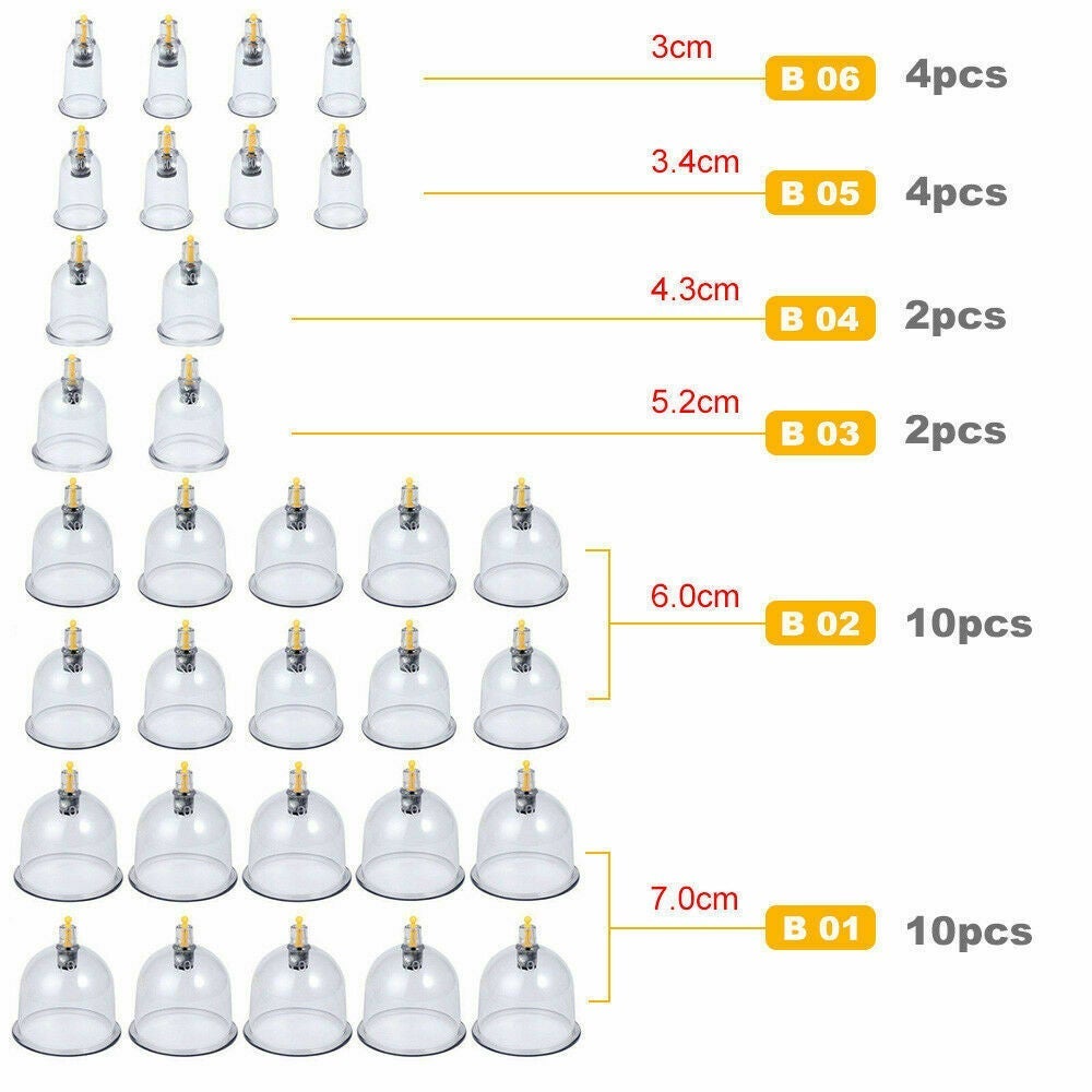Ozoffer 32 Cups Set Vacuum Massage Cupping Kit Acupuncture Suction Massager Pain Relief