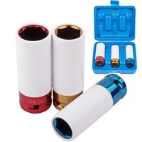 Ozoffer 3pc Alloy Wheel Deep Impact Nut Socket Set 17, 19, 21mm 1/2'' with Nylon Sleeve