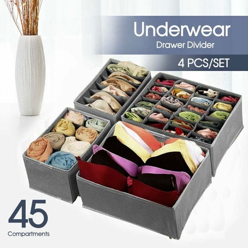 Ozoffer 4 PCS/SET Foldable Storage Drawer Organizer Bra Underwear Closet Divider Kit