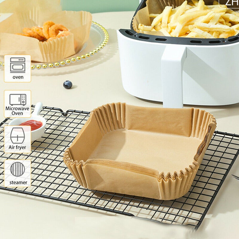 Air Fryer Disposable Paper Liner Non-Stick Square Steamer Baking Liner for  Cooking Oven Microwave Baking Parchment Water-Proof Food Grade 50/100 PCS  50PCS True Color 16*4.5cm 