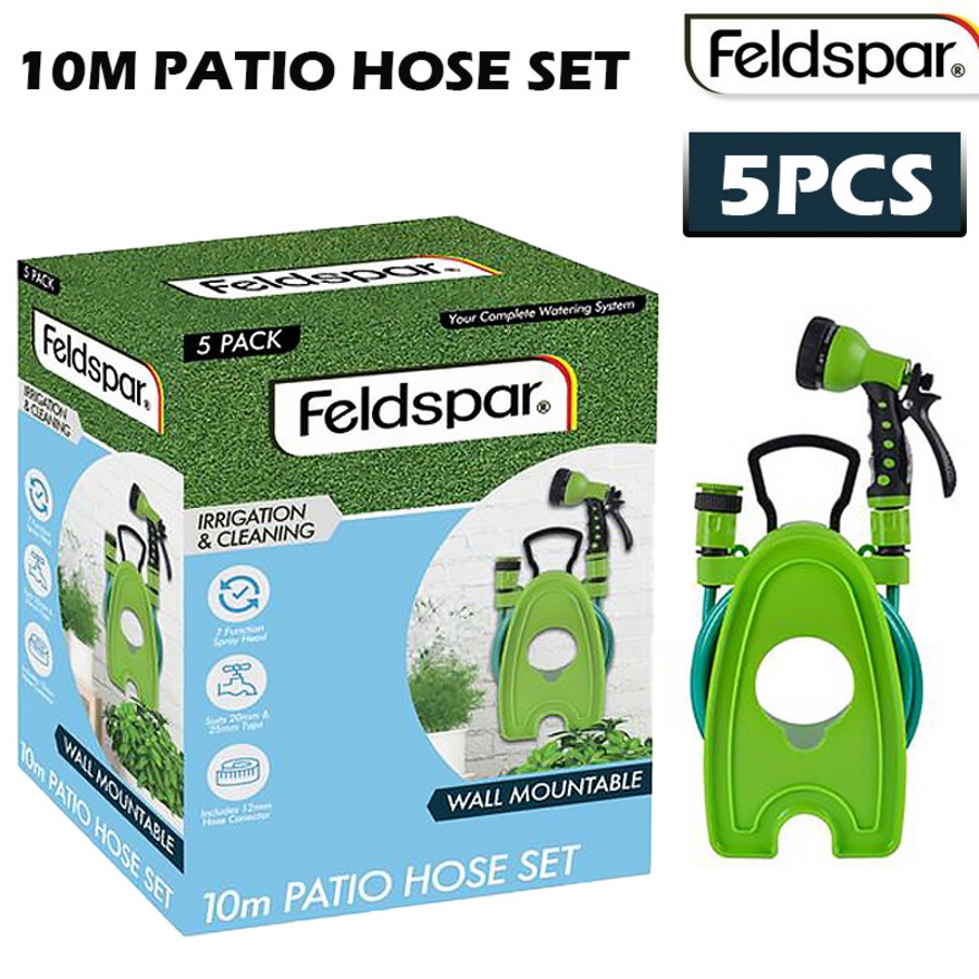 Ozoffer 5pcs FELDSPAR Garden Mini Hose Reel Set 10m 7-Function Spray Gun Wall Mountable