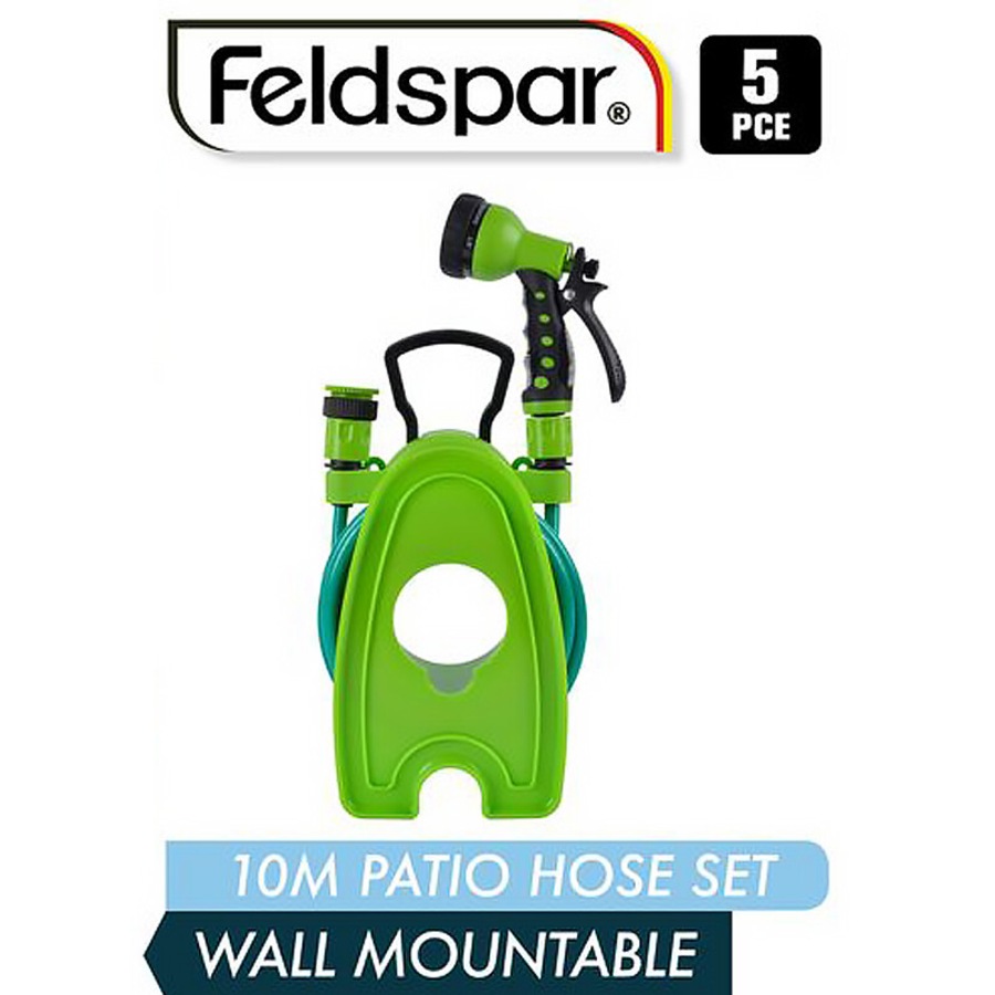 Ozoffer 5pcs FELDSPAR Garden Mini Hose Reel Set 10m 7-Function Spray Gun Wall Mountable