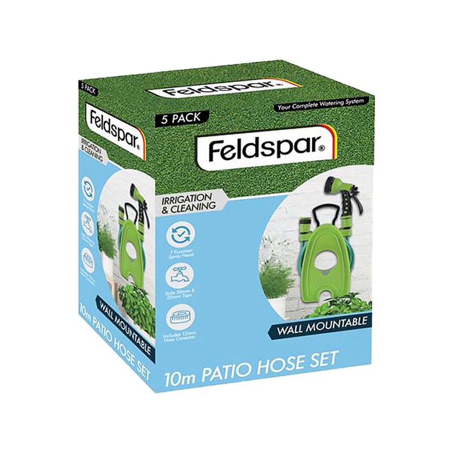 Ozoffer 5pcs FELDSPAR Garden Mini Hose Reel Set 10m 7-Function Spray Gun Wall Mountable