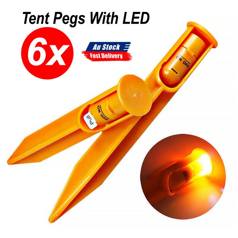 Ozoffer 6x 300mm LED Tent Sand Pegs Heavy Duty light up campsite area & trail markers