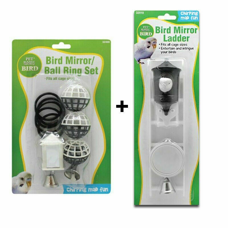 Ozoffer 6x Parrot Hanging Swing Bird Toy Ladder Double Sided Mirror Bell balls Combo Set