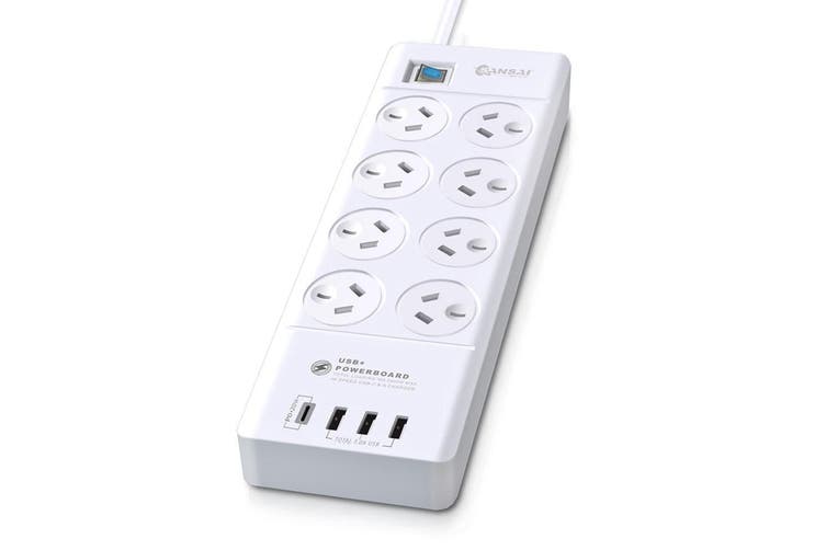 Ozoffer 8 Way Sansai Power Board USB-A & USB-C Charger Ports Outlets Socket with Surge