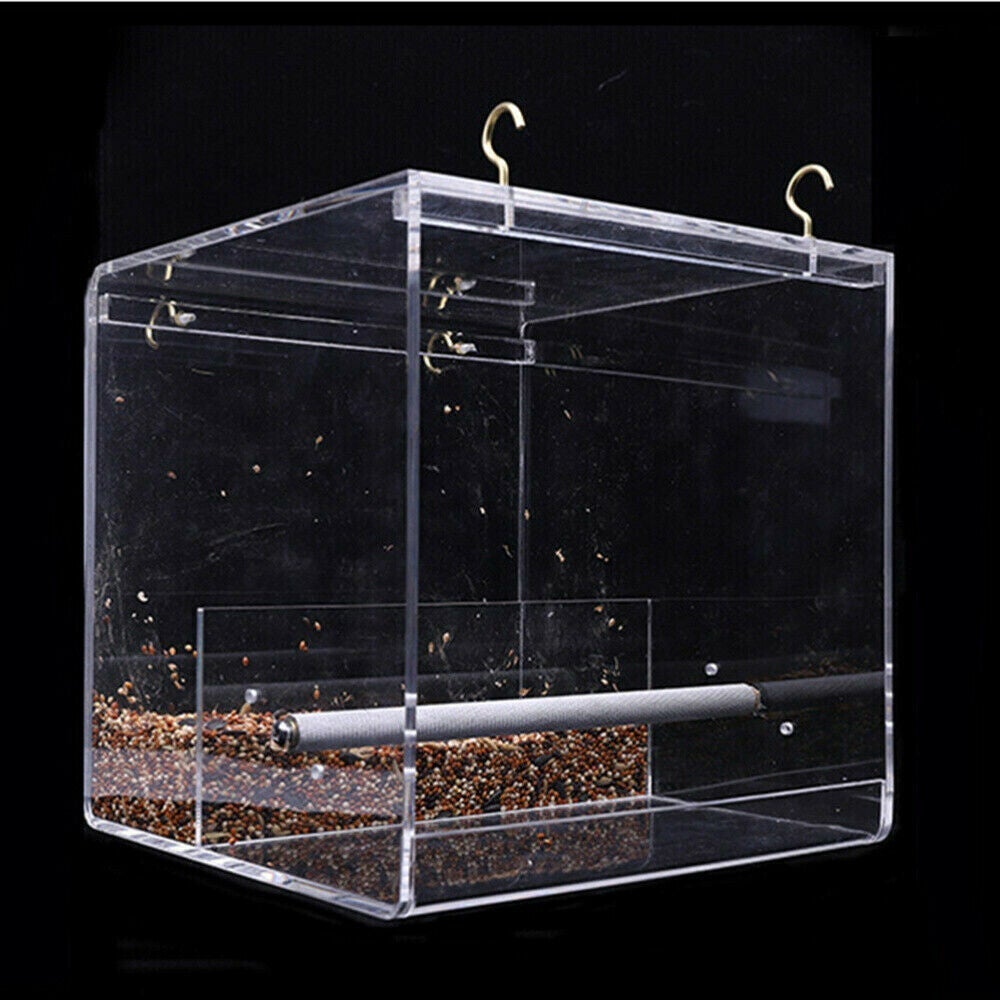 Ozoffer Acrylic Automatic Parrot Feeder No Mess Bird Cage Seed Feeding Container Box