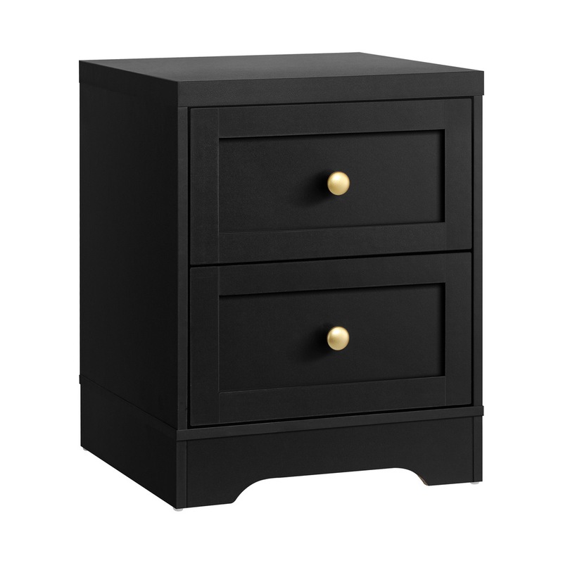 Buy Ozoffer Bedside Table Wooden Nightstand with 2 Drawers Black MyDeal